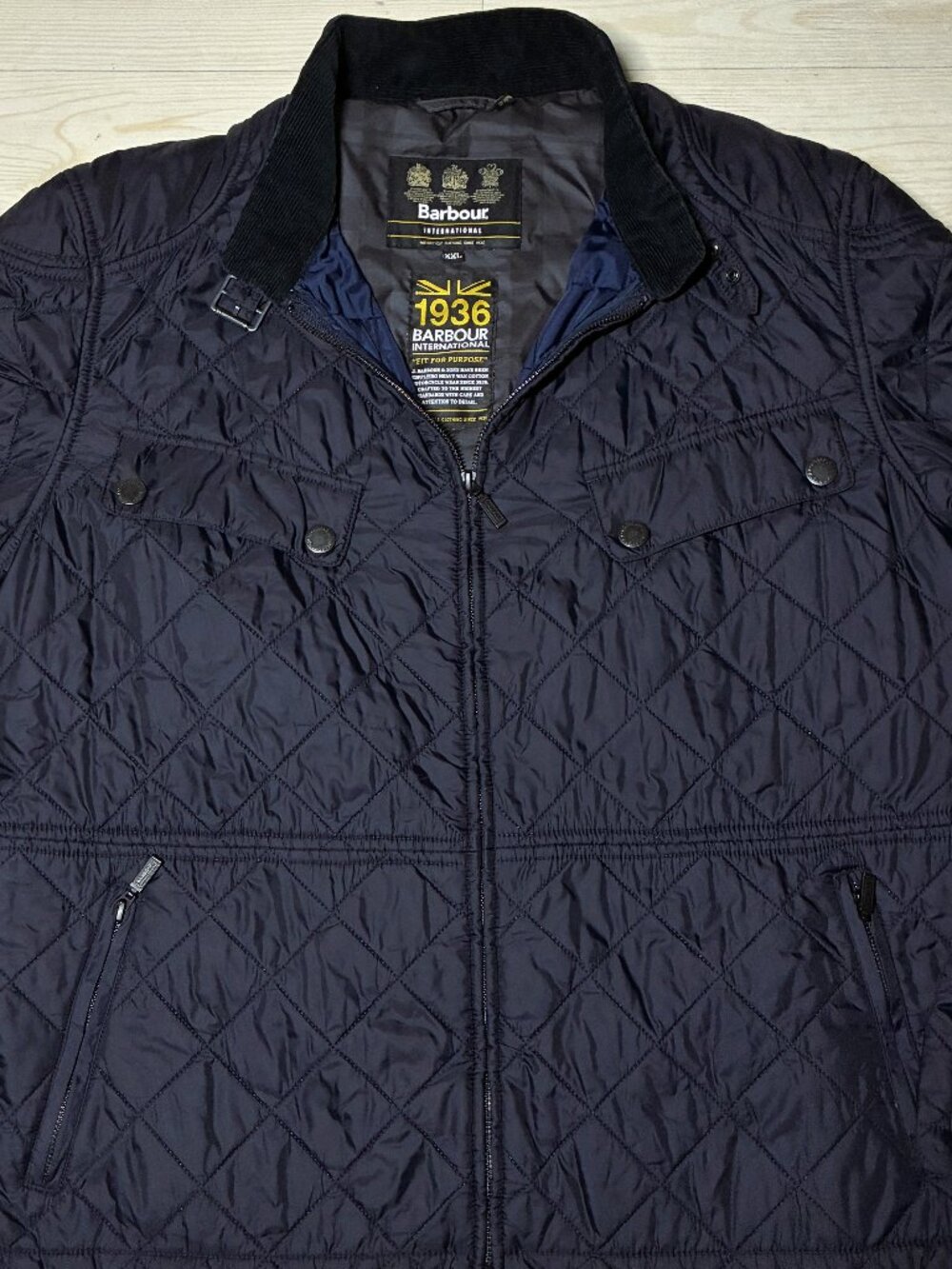 Barbour International Quilted Jacket Navy Blue Corduroy Coll Men's Size XXL